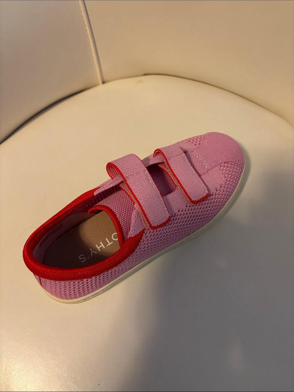 Rothy's Pink Knit Kids Sneaker with Red Trim